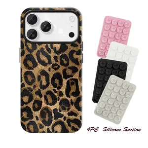 4PC Silicone Suction Phone Case Mount, Brown leopard print, suitable for iPhone17 ProMax, 17Air, 16Pro, 15, 14, 13, 12. Beautiful phone case |   Cellphone Shockproof protective case |   Smart phone case, a gift for girls