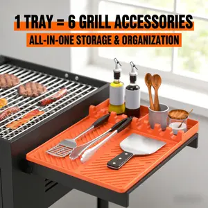 Food-Grade Silicone Grill Mat with Drip Pad, Spatula Rest & Heat-Resistant Mat, Non-Slip Scratch-Proof Mat for Outdoor Grill & Kitchen Counter, Kitchen Gadgets Home Essentials Storage Organization Coasters Tableware