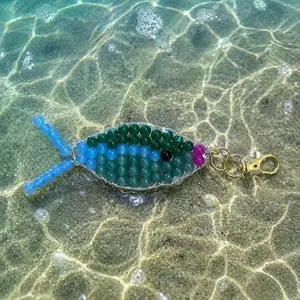 Beaded Fish Keychain or Purse Charm - Handmade with Strong Wire & Sturdy Beads - Unique Design in Green and Blue Colors
