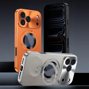 Suitable for iPhone 17 Pro Max Magnetic Full Metal Aluminum Alloy Case, 17 Air Creative Stand Ring Holder Phone Case, Suitable for iPhone 17 Pro Double-Sided Protection, Built-in Privacy Tempered Glass and Alloy Frame, Privacy Protection, Phone