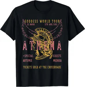 Athena Medusa Artemis Distressed Band Tee Goddess Casual Short Sleeve Cotton T-Shirt