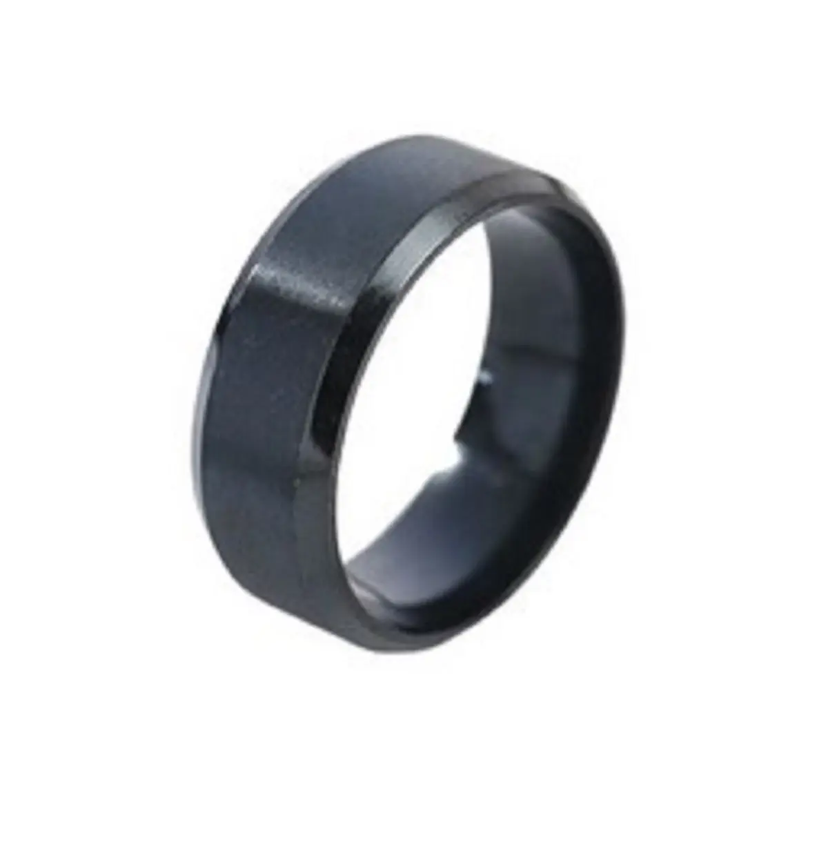 Men's  Black Tungsten Ring with Matte Finish and Beveled Polished Edge Comfort Fit Design