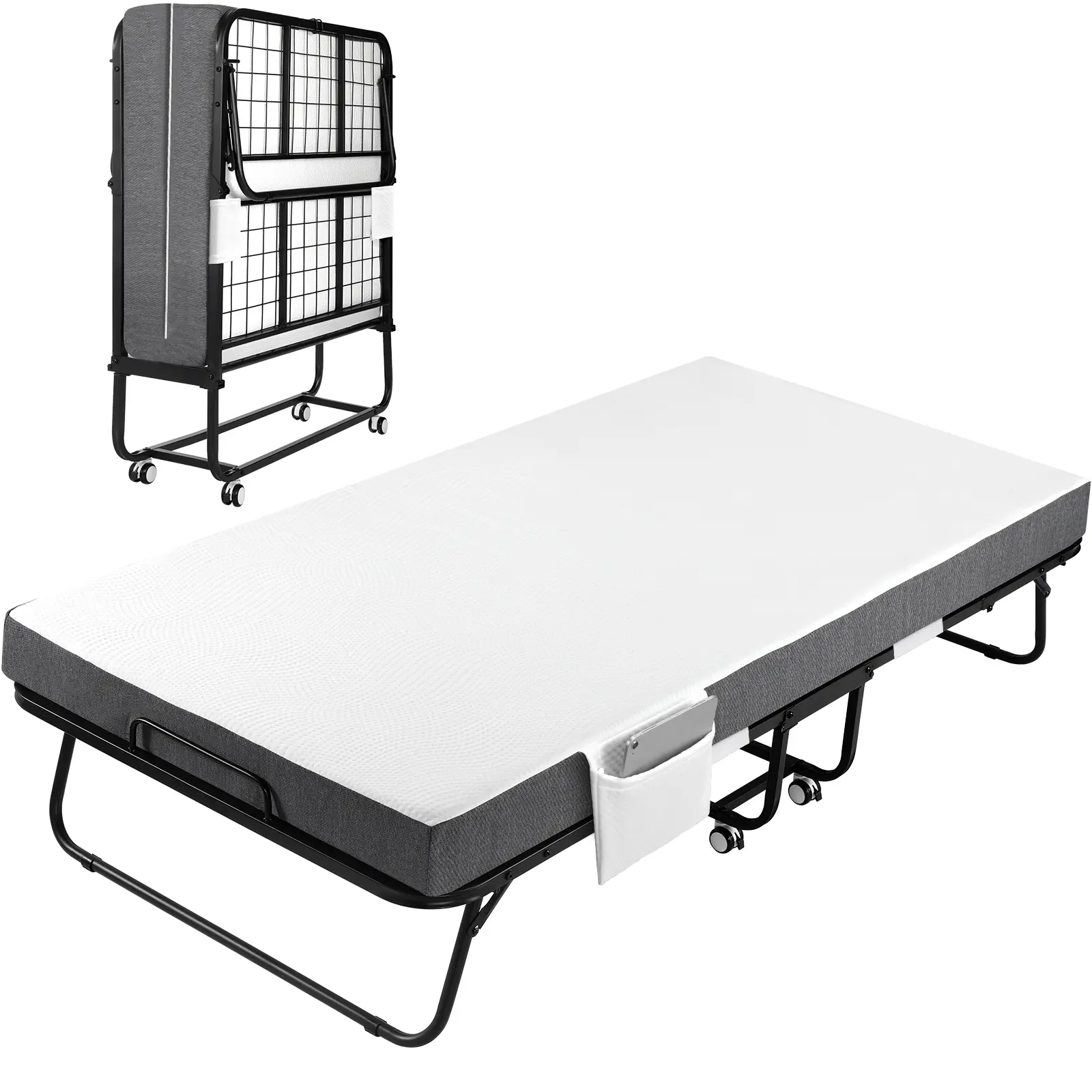 Liferun Foldable Bed,Portable Bed,Folding Bed with Mattress, Twin Size Rollaway Bed with Mattress for Adults,Metal Frame with Memory Foam Mattress,for Bedroom,Office,Camp,No Assembly Required
