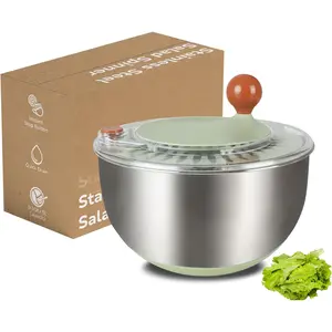 Stainless Steel Salad Spinner, Lettuce Spinner with Drain, Non-Slip Base, Stop Button, Vegetable Dryer, , 5.3 Qt