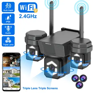 Triple-lens security camera  designed for WiFi environments  easy to install pan-tilt control app notifications  IP66-rated