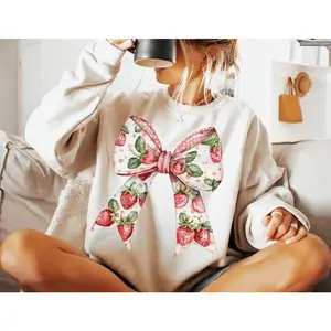 Coquette Strawberry Bow shirt, Valentine shirt Cute Strawberry Ribbon  Girly Bow, Trendy Coquette, Soft Girl Ribbons, Pink Bow T Anime Inspired Tee