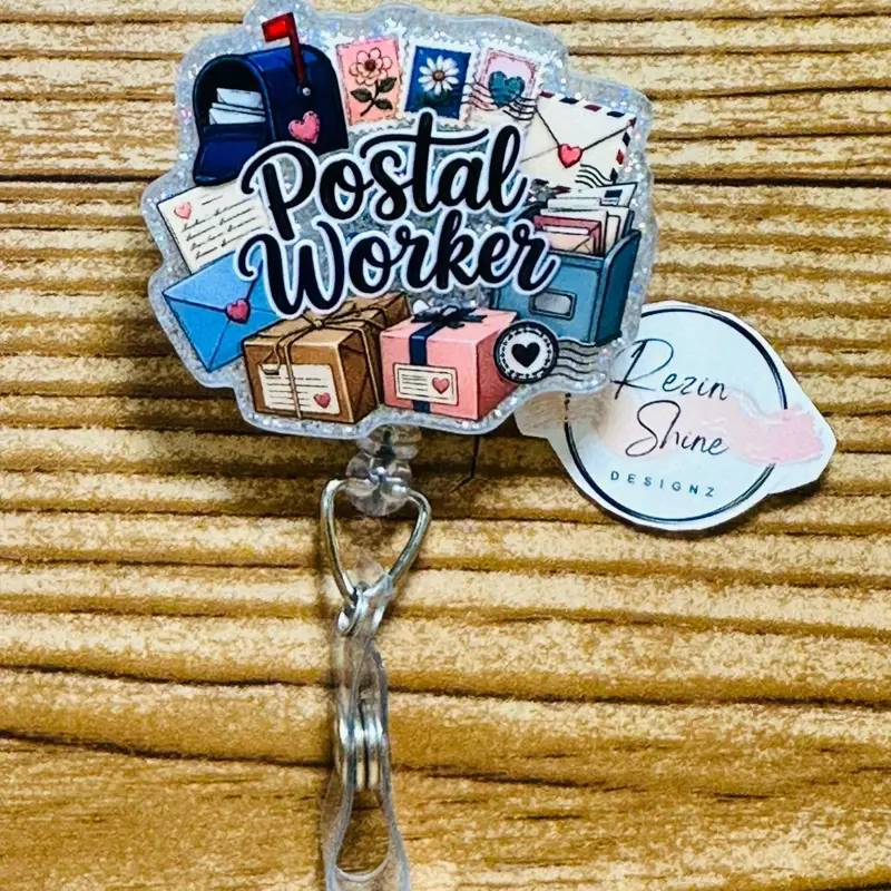 Postal Worker Silver Glitter Badge Reel