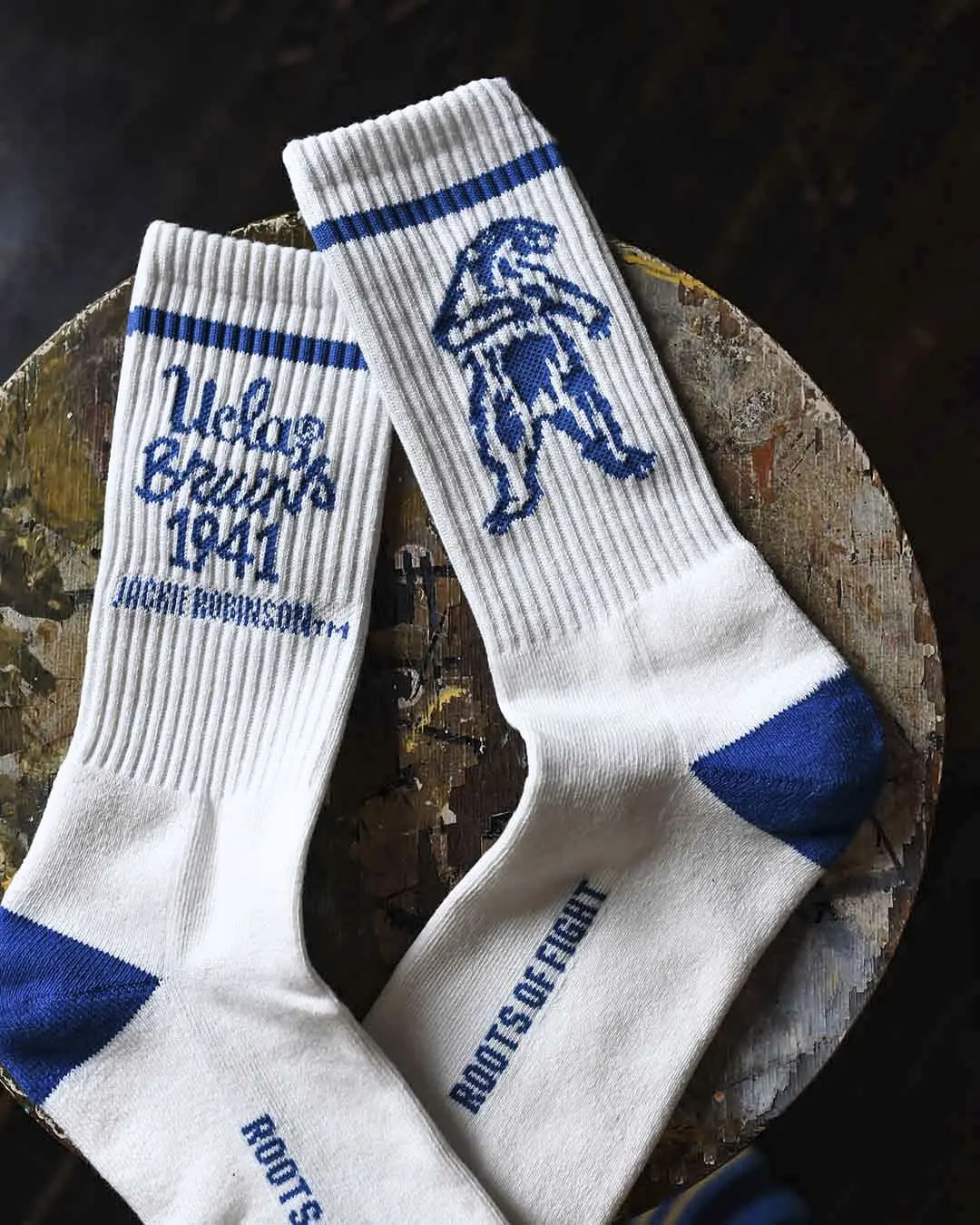 Men's Athletic Crew Socks - UCLA Jackie Robinson '41 Tribute, Striped Jacquard Knit, Cotton-Polyester Blend for Baseball