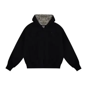 American Vintage Long Sleeve Hoodie Casual Leopard Women Streetwear Sweatshirt Retro Style Pure Color Zipper 2025 Autumn