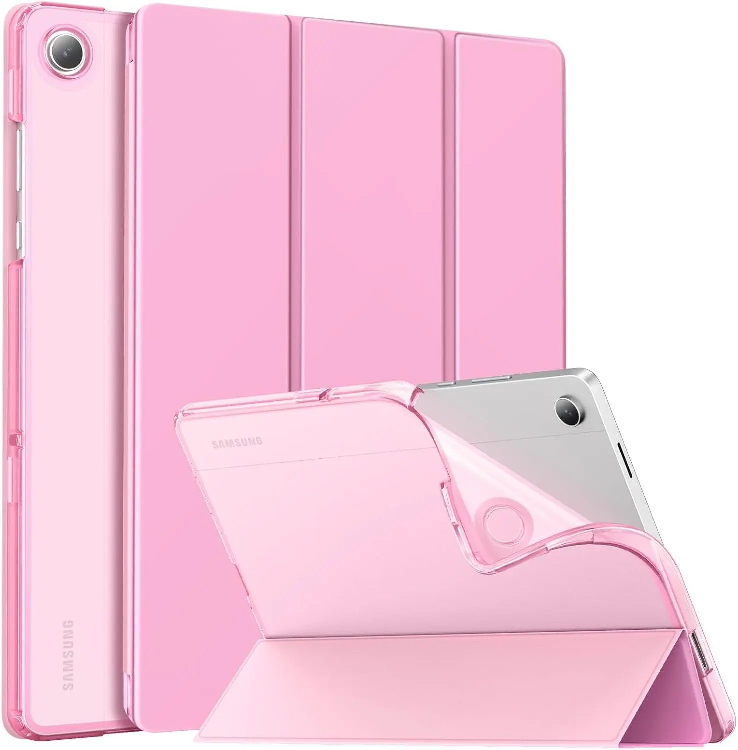 Table Case for Samsung Galaxy Tab A11+ Plus 11in 2025/A9+ Plus 2023, Soft TPU Translucent Back Cover with Protection, Auto Wake/Sleep Function, Blush Pink