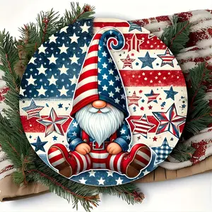 Festive Gnome Wall Decoration: Modern Patriotic Art for Home, Garden, or Bar Decor - Metal Material 7.8x7.8inch