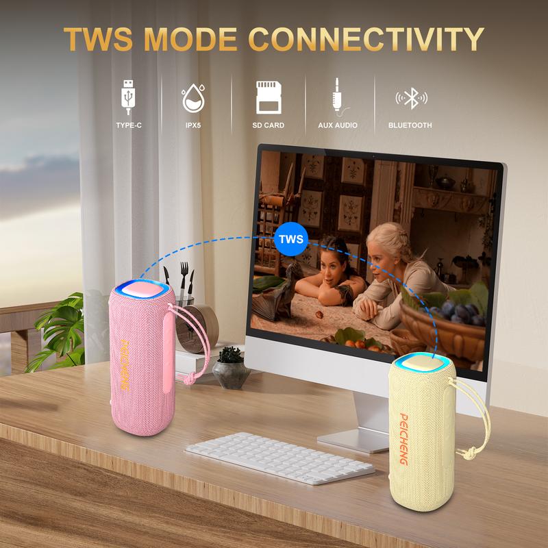 【TikTokShopStockUp】Portable Bluetooth Speaker, 2-Way Speaker System, IPX5 Waterproof, 20W Stereo Sound, Bluetooth 5.3 Chip, Powerful Pro Audio, Up to 24H Playtime — A Must-Have for Music Lovers - Pink Durable Dustproof, For Valentine's Day Gift