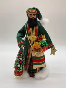 African American Santa Claus, Black Santa Figurine, Black Santa, Father Christmas, Santa Ornaments - Emerald Green