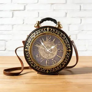 Women's Retro Style PU Leather Crossbody Bag - Battery-Powered Clock, Waterproof Sling Bag, Interior Pocket, Ideal Gift