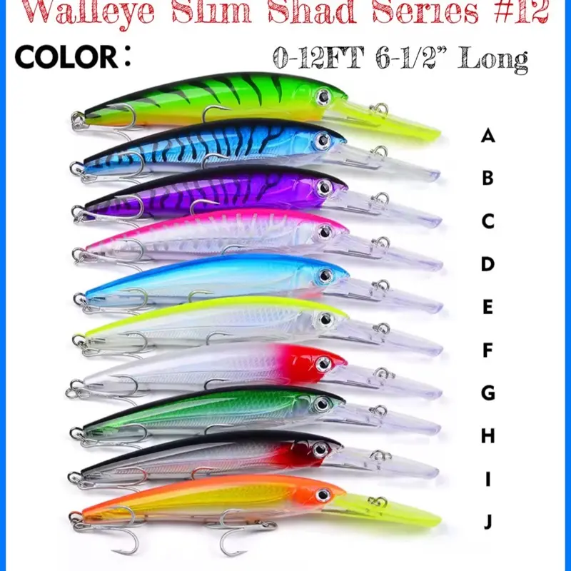 Walleye Slim Shad Series #12 - Floating Lure 0-12FT 6-1/2" Long 1oz Weight with Tight Left-to-Right Swimming Action for Walleye Fishing