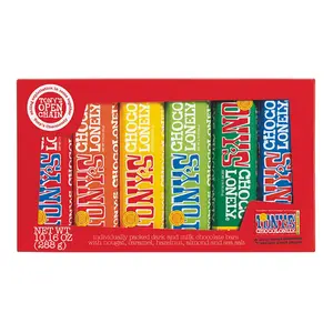 Tony's Chocolonely Chocolate Bar Variety Pack - Milk, Dark, Nougat, Caramel, Hazelnut, Almond & Sea Salt - 6 Individually Packed Bars