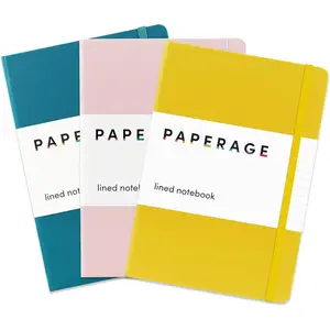 PAPERAGE Lined Journal Notebooks, 3, (Yellow, Blush  Turquoise), 160 Pages, Medium 5.6 inches x 8 inches  100 GSM Thick Paper, Hardcover