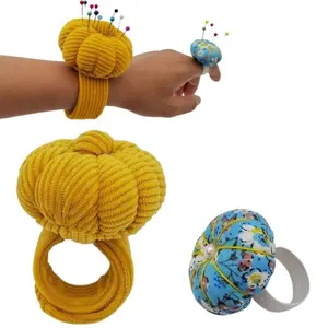 Wrist Pin Cushion, Sewing Needle Organiser, Embroidery Needle Holder, Pop-Up Grommet Wrist, Pumpkin Shaped Finger Ring Pin Cushion with Elasticated Strap for Sewing, Quilting, DIY Crafts, Needlework