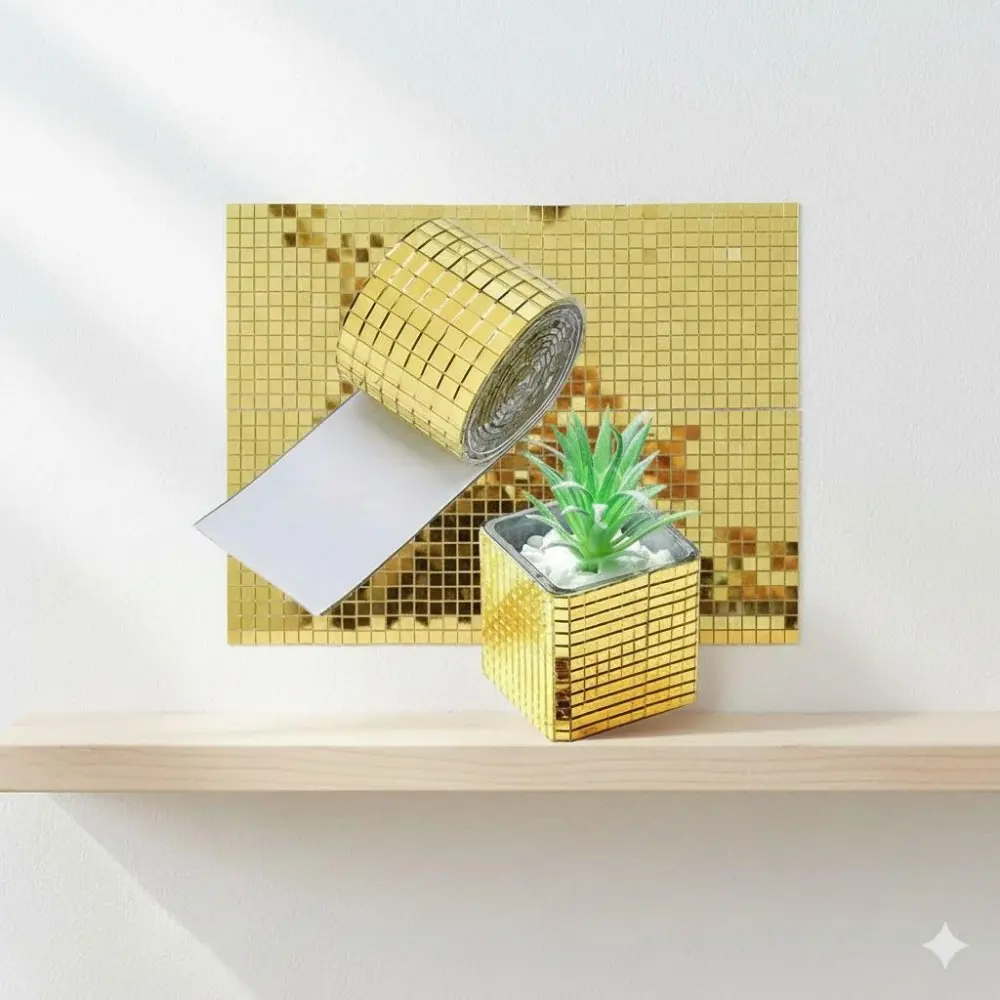 Self-Adhesive Glitter Tiles: Waterproof & Easy-Clean DIY Wall Makeover. Mirror Metallic Backsplash, Sparkling Reflective Surface. Quick Removable Decals for Home, Furniture, Party Decor. Modern Aesthetic, Multi-Size, Disco & Festival Wall Art.