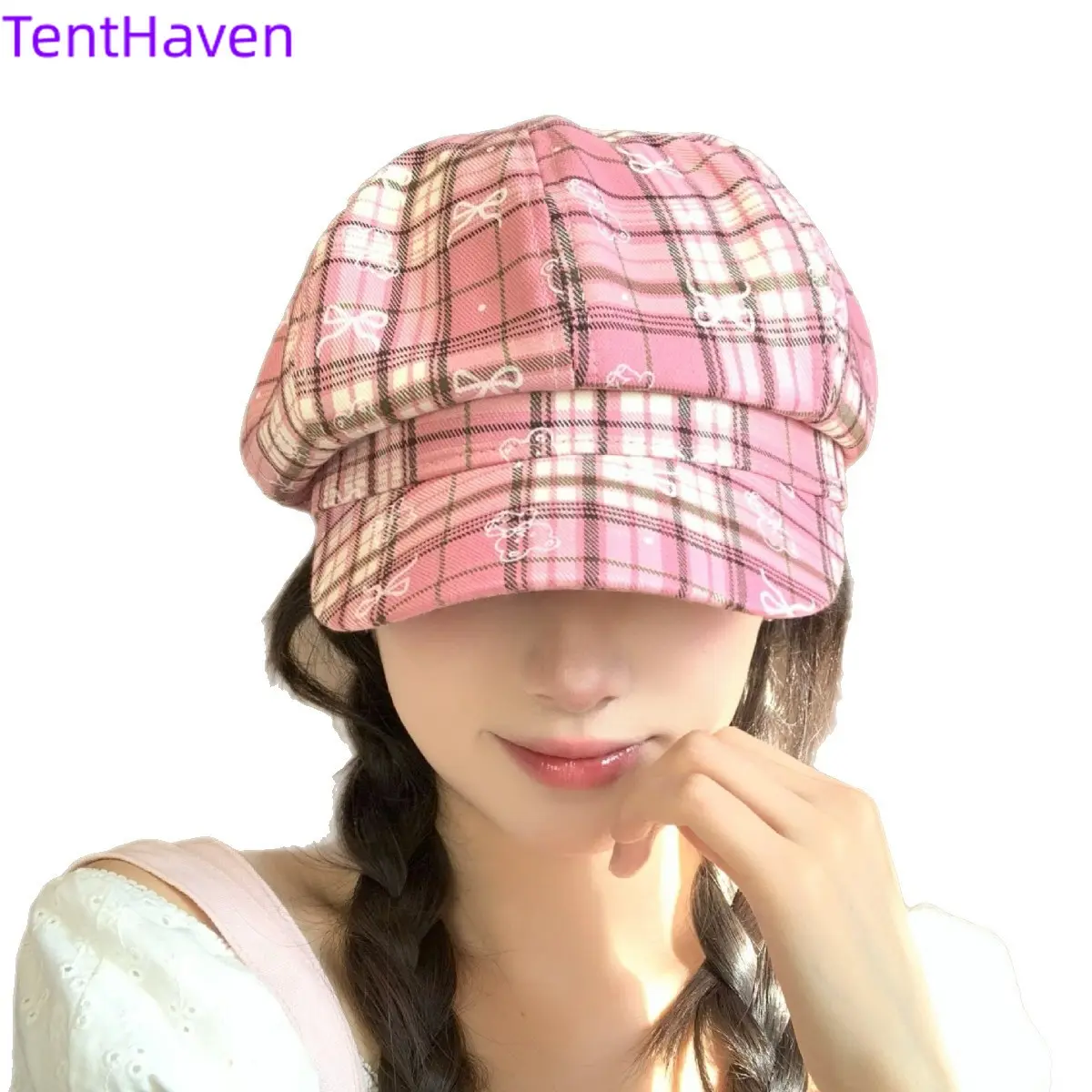2026 autumn and winter octagonal hat, women's classic checkered cloth duckbill hat, Japanese and Korean fashion artist Bailey hat