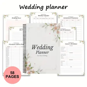 Elegant Wedding Planner Notebook, Floral Cover Design, 58 Pages for Bridal Planning & Budgeting, Simple Spiral Bound Guest Book Alternative