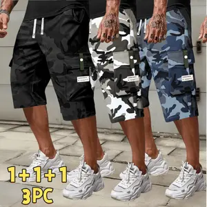 Men's  Camo Cargo Shorts Elastic Drawstring Waist Multi-Pocket Letter Patch Knee Length Capri Shorts Regular Mid Rise Lightweight Non-Transparent Fabric Streetwear, TikTokShop Summer Glow Up Tropical Vibe  Mens Casual Utility Bottoms