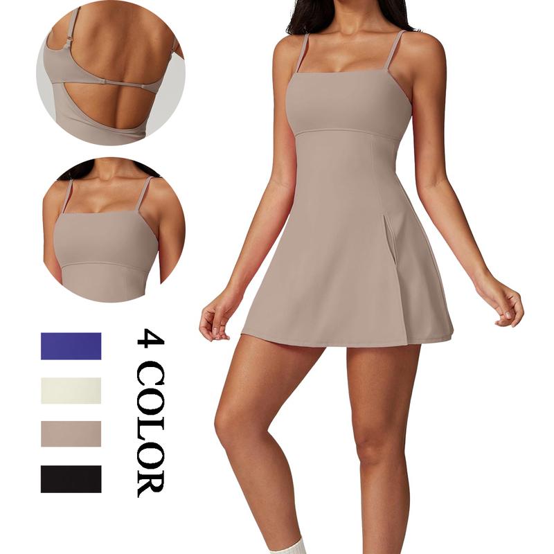 Women's Tennis Dress with Square Neck Built-in Shorts Backless Golf Dresses Workout Side Slit Athletic Golf Dresses in Multiple Colors Sleeveless Casual Everyday Seamless Sportswear Summer