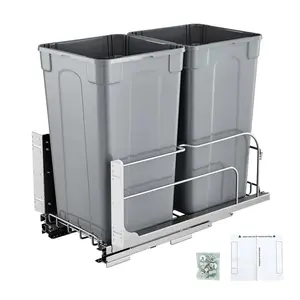 VEVOR Pull-Out Trash Can,  27 QT x2 Double Under Mount Kitchen Waste Container, Heavy Duty Garbage Recycling Bin with Door Kit and Soft Close Slide, for Kitchen Cabinet, Sink, Under Counter (Grey)