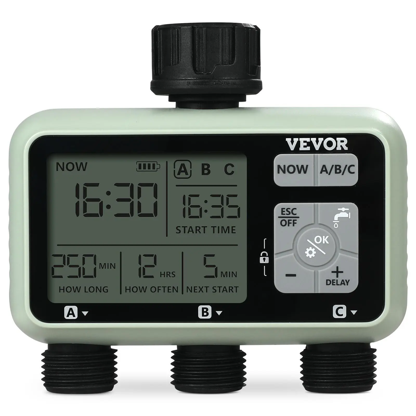 【summerfinds】VEVOR Water Timer, 3 Outlets, Hose Watering Sprinkler Timer, with 3 Independent Watering Zone LCD Display Rain Delay Mode Manual Mode 360° Brass Inlet Metal Filter, IPX6 Waterproof for Yard Watering
