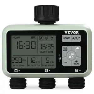 VEVOR Water Timer, TikTokShopBlackFriday, 3 Outlets, Hose Watering Sprinkler Timer, with 3 Independent Watering Zone LCD Display Rain Delay Mode Manual Mode 360° Brass Inlet Metal Filter, IPX6 Waterproof for Yard Watering
