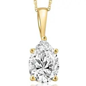 Certified 2.40Ct Pear Solitaire Lab Grown Diamond Pendant 14k Gold Necklace