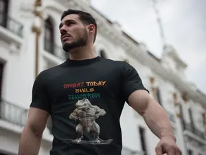 Sweat Today Smile Tomorrow T‑Rex Tee | Dinosaur Fitness Graphic T-Shirt