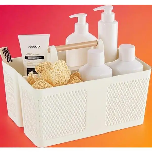 Compact Shower Organizer with Handle - Reusable Bathroom Storage for Travel, Dorms, and Home - Lightweight Portable Caddy for Toiletries and Essentials - Space-Saving Design for Small Spaces - Durable Multi-Purpose Organizer (9.36" x 7.73" x 7.24")