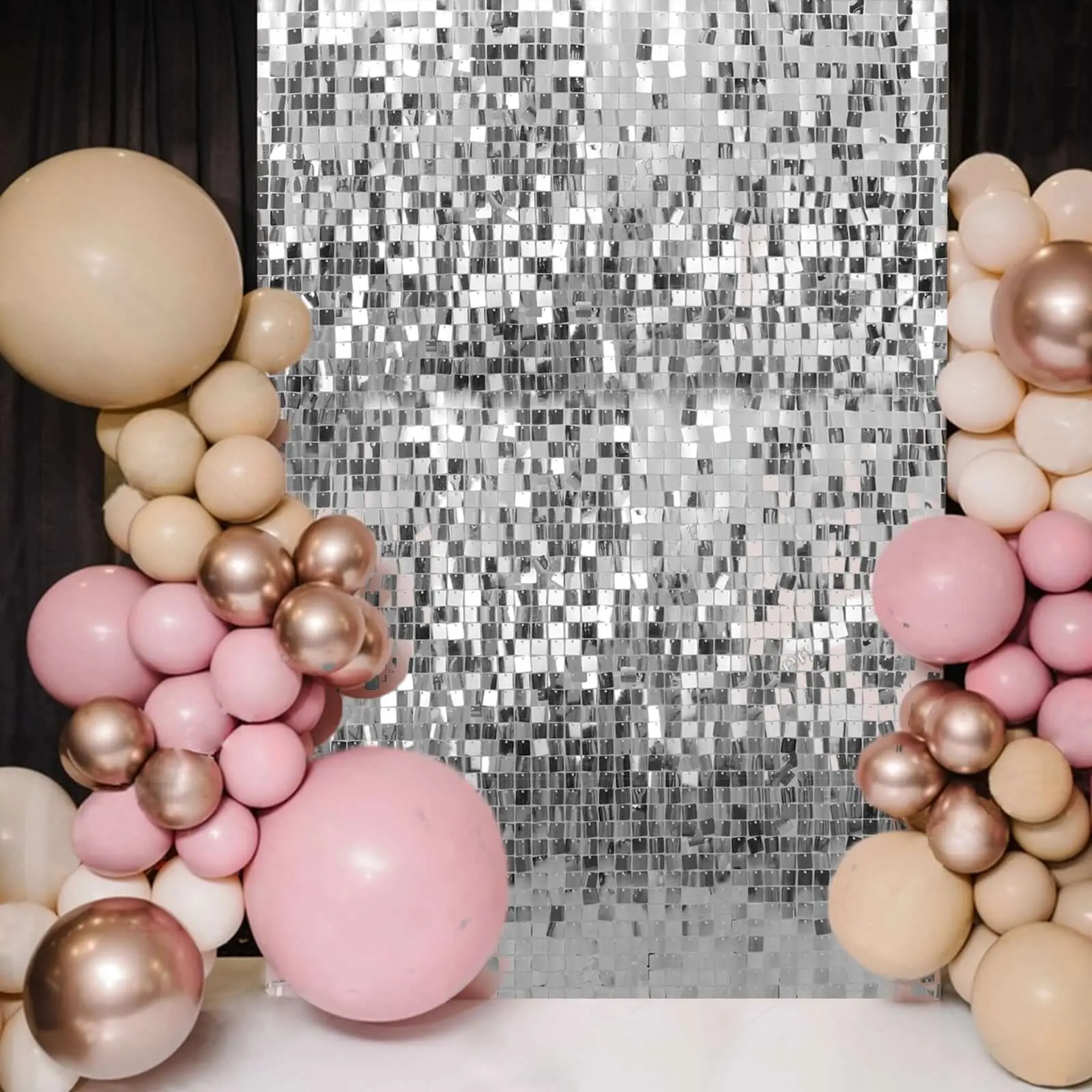 10-Panel Silver Square Sequin Shimmer Wall Photo Backdrop (10 sq ft), Party Backdrop Decoration for Birthday Party, Indoor/Outdoor Event Decor & Home Spangle Wall Art