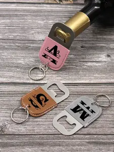 Personalized Keychain Bottle Opener, A-Z Letter Pattern, Leather Keychain Bottle Opener, Party Gift, Men's Practical Gift, All Seasons