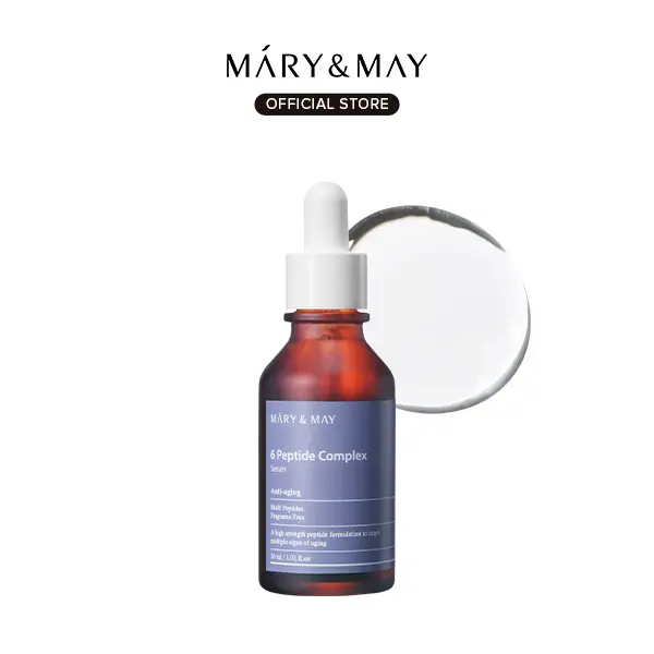 [Mary&May Official] Mary&May 6 Peptide Complex Serum - Advanced Wrinkle Improvement with Firming and Lifting Effects - Korean Skincare - Fragrance Free, Hypoallergenic, Quick Absorbing, 1.01oz.
