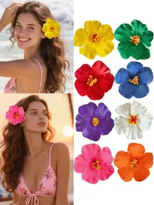 8 Pcs Hawaiian Flower Hair Clips for Women, Artificial Plumeria Hibiscus Hair Clips, Summer Tropical Beach Party Accessories