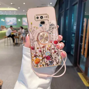 Simple Silicone Strap Lanyard Artistic Creation Flowers Plating Phone Holder Case Cover with Shockproof Protector For Compatible with Samsung Galaxy Note 9