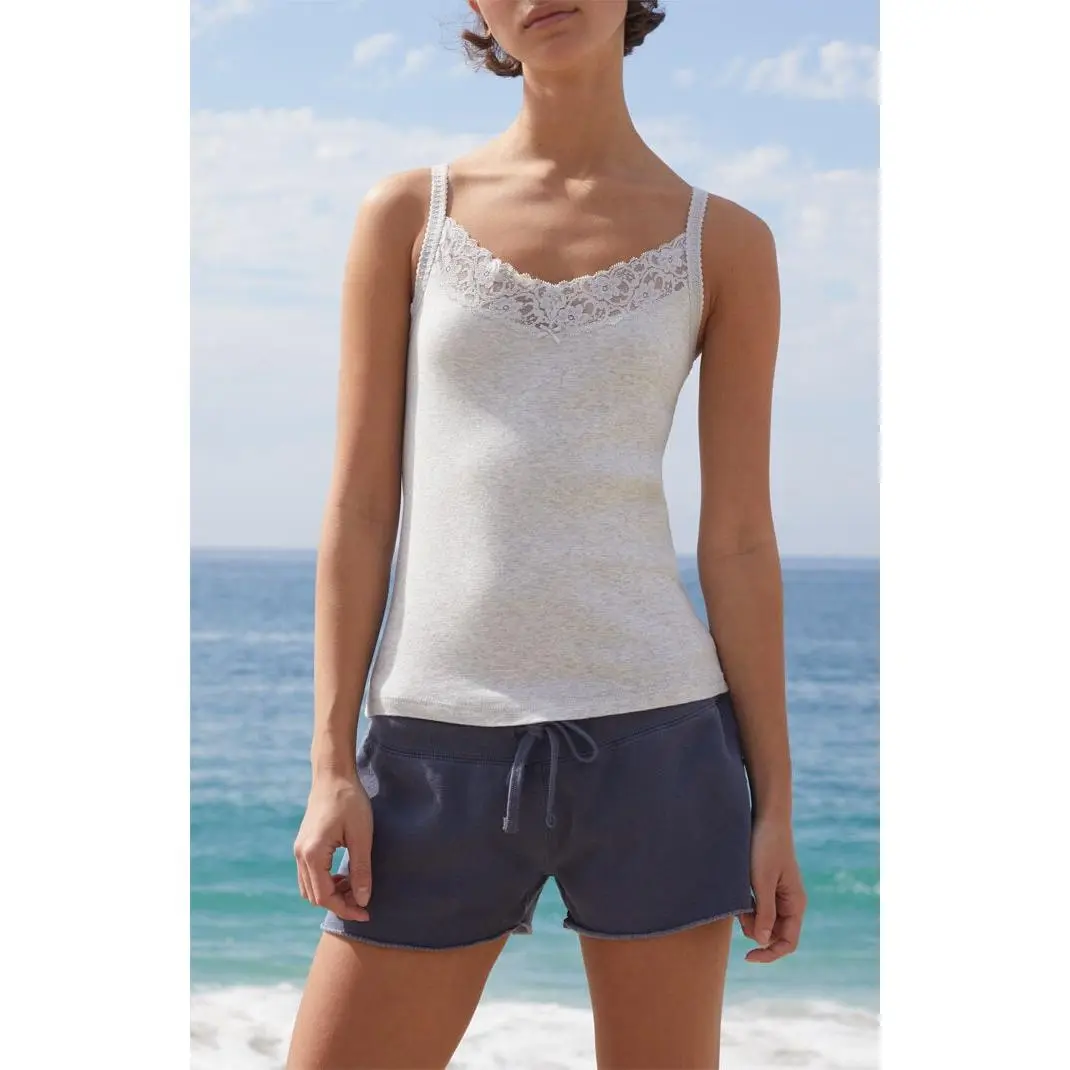 John Galt Women's Silver Lace Trim Tank Top