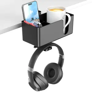 4-in-1 Desk Organizer: Rotating Headphone Hanger, Detachable Pen Cup Holder & Under Desk Cup Holder for Efficient Storage and Clutter-Free Workspace OIVO