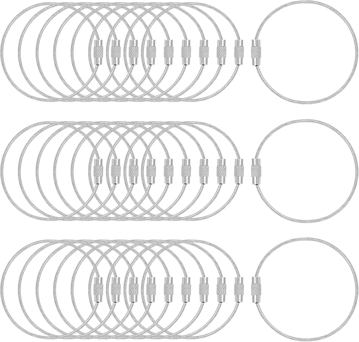 GJANSH 30 Pack 6 inch Extendable Wire Keychain Cable/Luggage Tags/Loops Holder/ID Tag Keeper, Silver Cable Key Ring