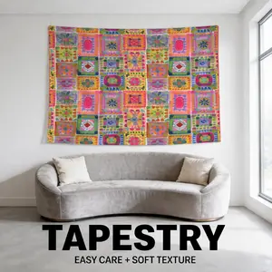 Boho Colorful Geometric Tapestry Wall Hanging, Abstract Patchwork Floral Tapestries, HD Print Tapestrys for Bedroom/Living Room/Dorm Vibe, Soft Fabric, Easy Hang, Multi-Scenario Home Aesthetic Decor