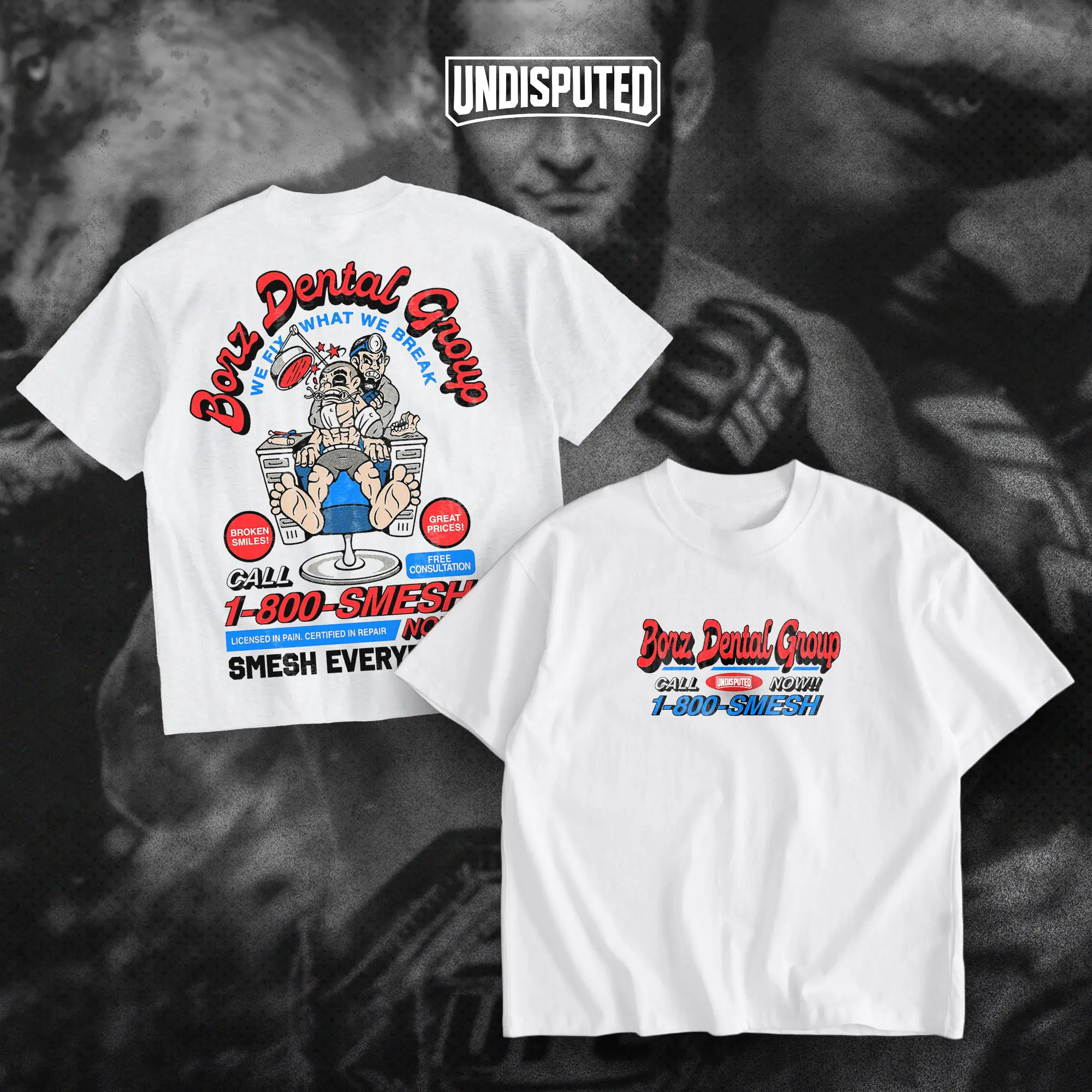 UNDISPUTED Khamzat Chimaev Borz Dental Group Double Sides Heavy Cotton Unisex T-shirt UFC 319 Khamzat Wolfpack Shirt Fan Apparel Casual Street Style Direct-to-garment Printing