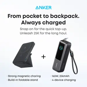 Anker 25,000mAh 165W Laptop Power Bank  with Built-In and Retractable Cables and Anker Magnetic Power Bank with 5,000mAh Capacity