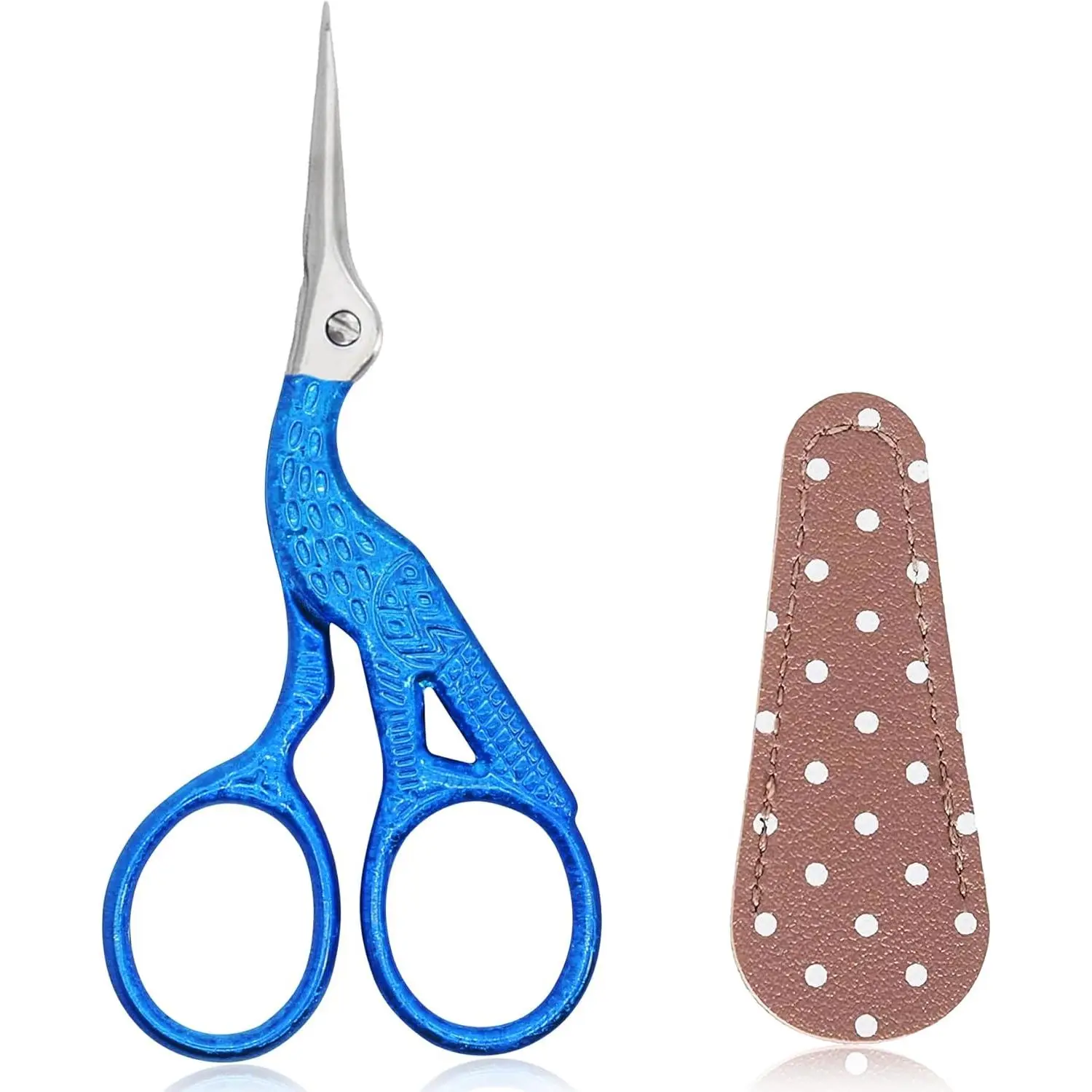 3.6” x 1.9” Stork-Tip Stainless Steel Embroidery Needle Threader with Synthetic Leather Cover, Anti-Rust Blade, Sewing Tool Kit for Embroidery Craft, Cross Stitch Handcrafts, 3.6 In
