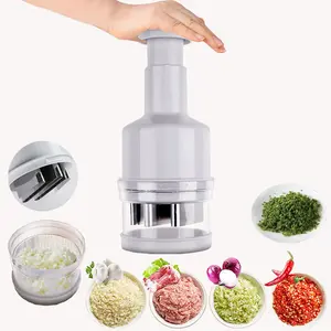 Manual Food Chopper with Durable 360° Blade Design, Hand Pressing Chopper for Vegetable Garlic Onion Salsa, Salad, Pesto, Hummus, Guacamole, Coleslaw, Indian Cooking, BPA Free(White)