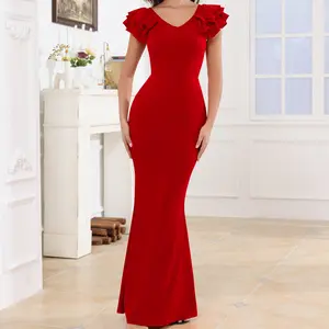 Saledress Dress Women's Maxi Dress Elegant V-Neck Ruffle Sleeves Bodycon Mermaid Dresses Evening Gown