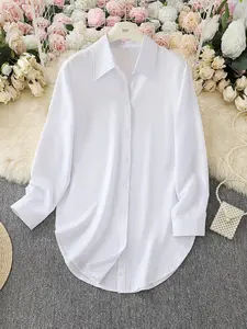 Women's Solid Color Lapel Shirt Blouse, Elegant Style, Suitable for All Seasons, Perfect for Office Wear and Various Occasions