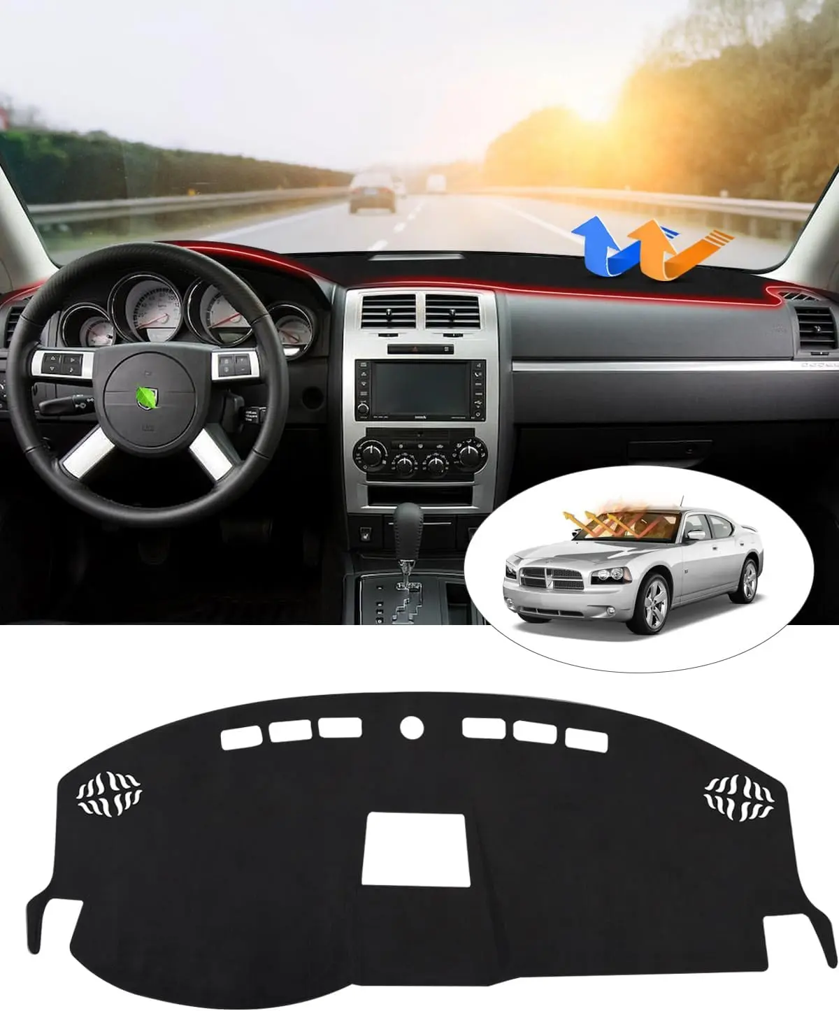 KUST Dash Cover Custom Fit for Dodge Charger 2008 2019 2010 Accessories Dashboard Cover Mat Non-Slip Pad Carpet Anti-Glare