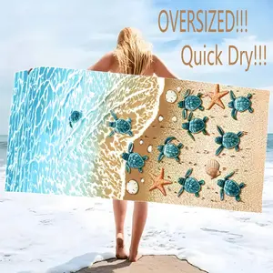 1pc, Oversized Microfiber Beach Towel with Cute Sea Stars and Turtles Graphic Pattern - Lightweight and Modern, 30*60inch, Travel Essentials